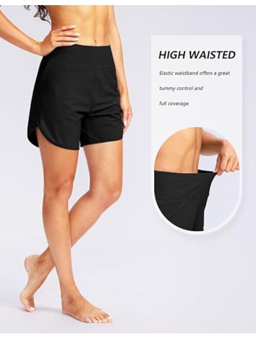 G Gradual Women's 5" High Waisted Swim Board Shorts Quick Dry UPF 50+ Swimming Beach Shorts for Women with Liner Pockets