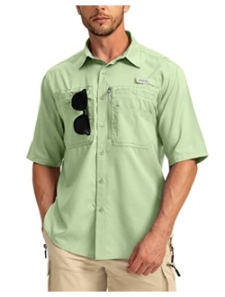 Men's Fishing Shirts with Zipper Pockets UPF 50  Lightweight Cool Short Sleeve Button Down Shirts for Men Casual Hiking