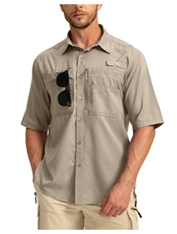 Men's Fishing Shirts with Zipper Pockets UPF 50  Lightweight Cool Short Sleeve Button Down Shirts for Men Casual Hiking