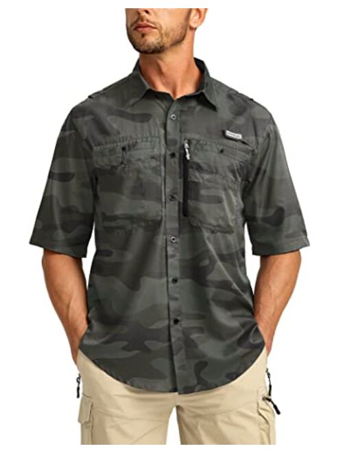 G Gradual Men's Fishing Shirts with Zipper Pockets UPF 50+ Lightweight Cool Short Sleeve Button Down Shirts for Men Casual Hiking