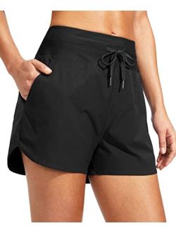 Women's 3" High Waisted Swim Board Shorts with Pockets UPF 50  Quick Dry Beach Bathing Shorts for Women with Liner