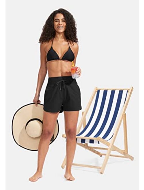 G Gradual Women's 3" High Waisted Swim Board Shorts with Pockets UPF 50+ Quick Dry Beach Bathing Shorts for Women with Liner
