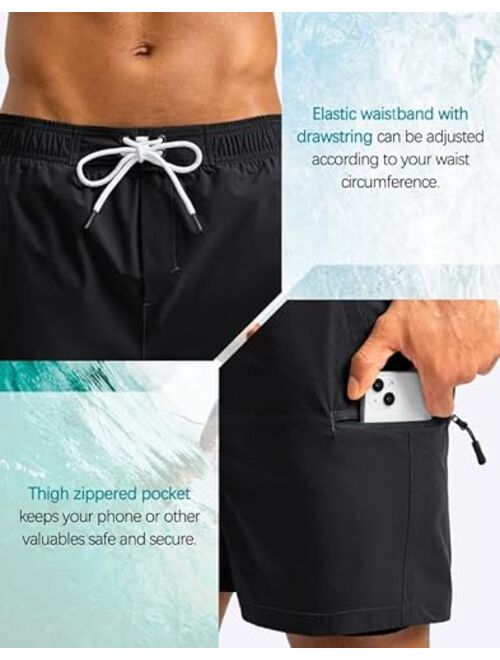 G Gradual Mens Swim Trunks with Compression Liner 5 inch Inseam Quick Dry Bathing Suits with Zipper Pocket-No Thigh Chafing