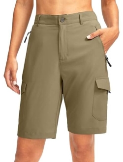 Women's 10" Hiking Golf Long Shorts with 5 Pockets Knee Length Lightweight Quick Dry Cargo Bermuda Shorts for Women