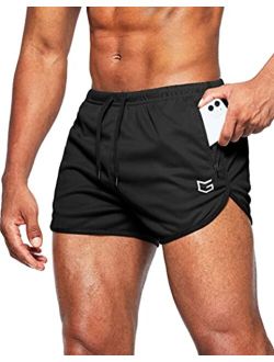 Men's Running Shorts 3 Inch Quick Dry Gym Athletic Jogging Shorts with Zipper Pockets