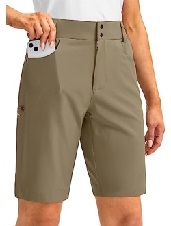 Women's Long Golf Hiking Shorts with Pockets 10" Quick Dry Lightweight Cargo Bermuda Shorts for Women Knee Length