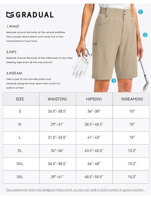 G Gradual Women's Long Golf Hiking Shorts with Pockets 10" Quick Dry Lightweight Cargo Bermuda Shorts for Women Knee Length
