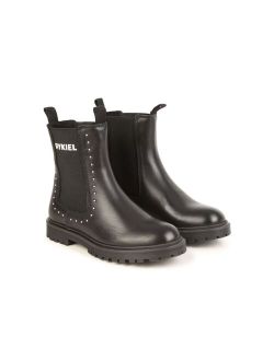 SONIA RYKIEL ENFANT logo-print studded leather Chelsea boots