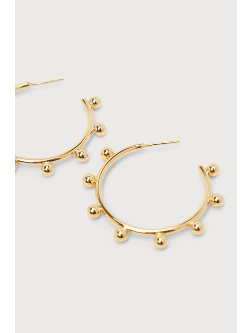 Lulus Dot Topic 14KT Gold Studded Hoop Earrings