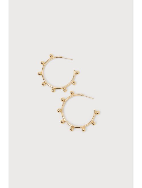 Lulus Dot Topic 14KT Gold Studded Hoop Earrings