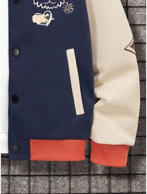 SHEIN Kids HYPEME Tween Boy 1pc Letter Graphic Colorblock Varsity Jacket