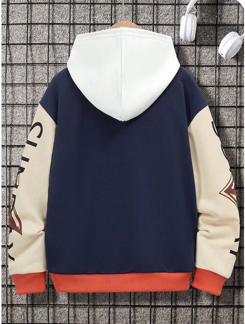 SHEIN Kids HYPEME Tween Boy 1pc Letter Graphic Colorblock Varsity Jacket