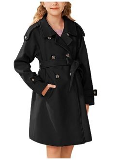 Girls Dress Coat Lapel Wool Blend Winter Kids Jackets Coat Size 5-12