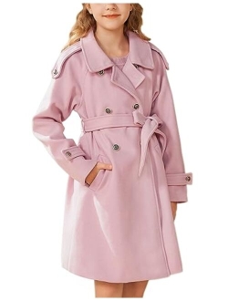 Girls Dress Coat Lapel Wool Blend Winter Kids Jackets Coat Size 5-12