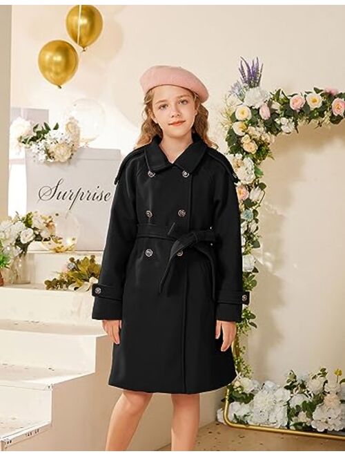 GRACE KARIN Girls Dress Coat Lapel Wool Blend Winter Kids Jackets Coat Size 5-12