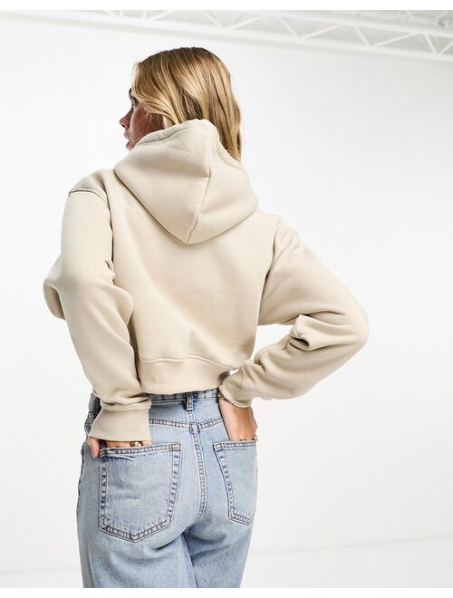 Pull&Bear cropped drawstring hoodie in sand