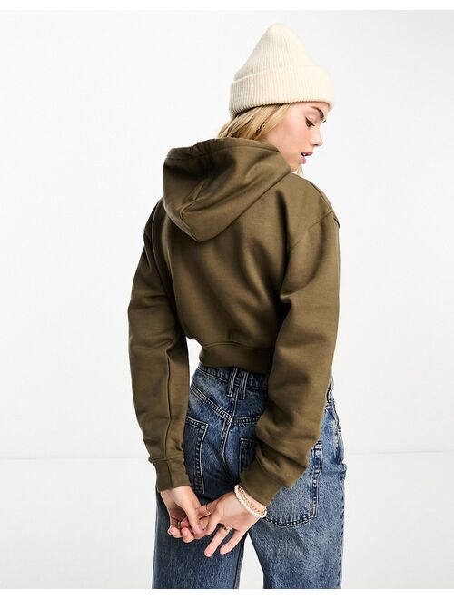 Pull&Bear cropped drawstring hoodie in khaki