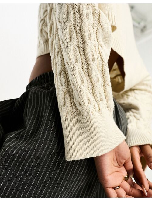 Pull&Bear cable knit crop sweater in ecru