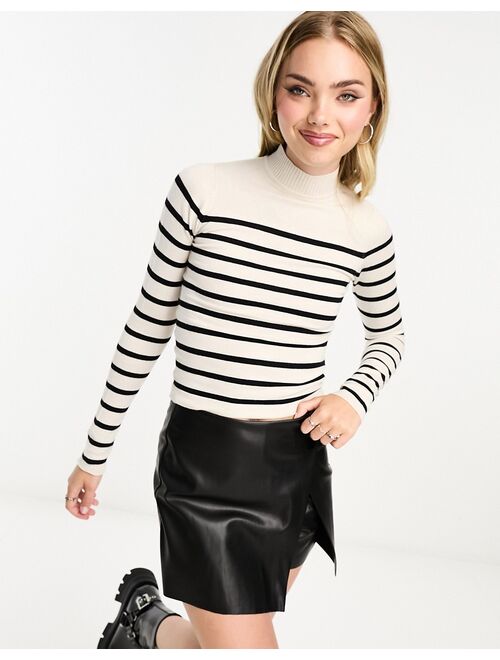 Pull&Bear ribbed long sleeved sweater in ecru stripe