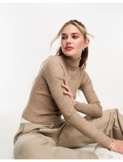 long sleeve knitted polo neck in light brown