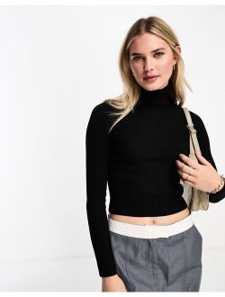 long sleeve knit polo neck in black