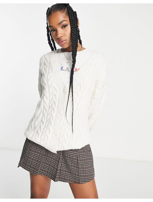 Pull&Bear cable knit oversized cardigan in ecru