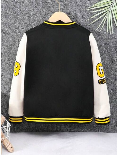 Shein Tween Boy Letter Patched Striped Trim Varsity Jacket Without Tee