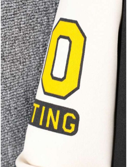 Shein Tween Boy Letter Patched Striped Trim Varsity Jacket Without Tee