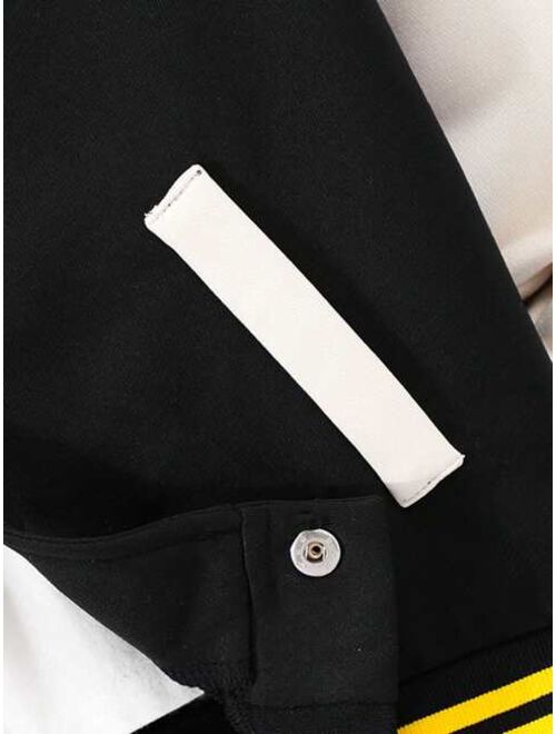 Shein Tween Boy Letter Patched Striped Trim Varsity Jacket Without Tee