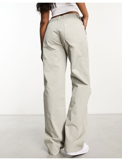 Pull&Bear wide leg carpenter cargo pants with adjustable waist in beige
