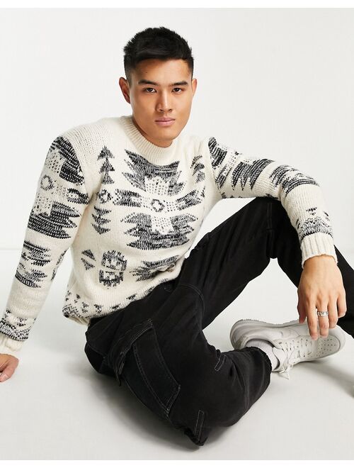 Pull&Bear patterned knit sweater in ecru