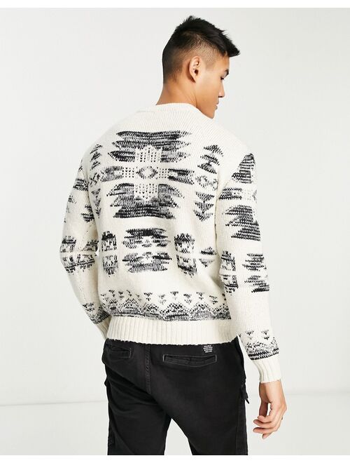 Pull&Bear patterned knit sweater in ecru