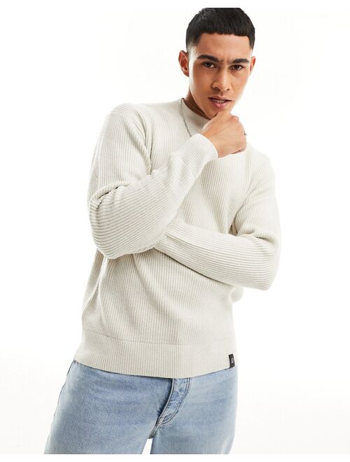 Pull&Bear relaxed fisherman ribbed sweater in beige exclusive at ASOS
