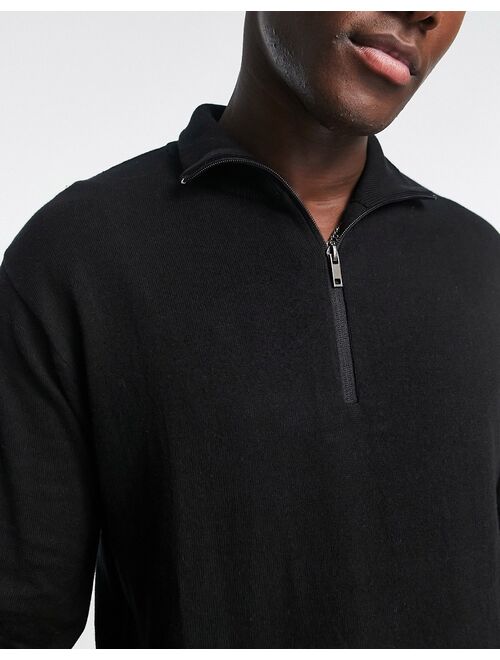 Pull&Bear half zip sweater in black