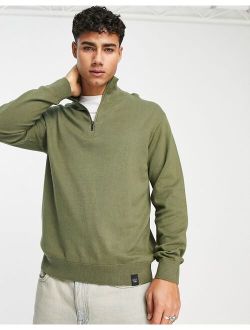 half zip sweater in khaki