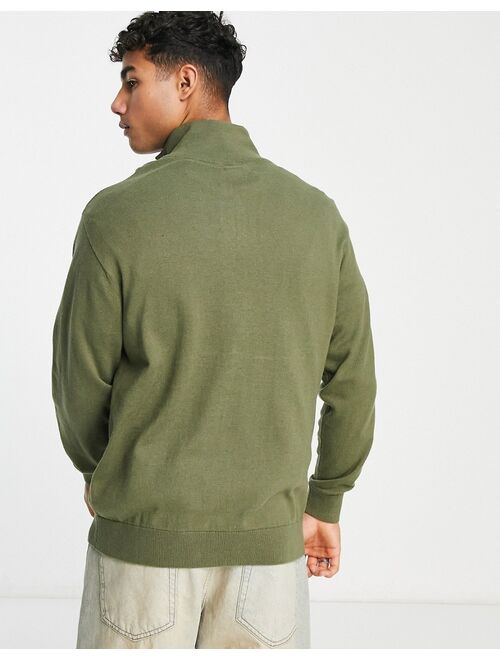 Pull&Bear half zip sweater in khaki
