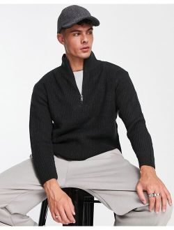 chunky half zip sweater in black