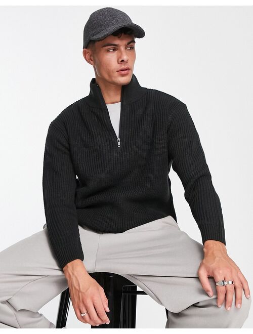 Pull&Bear chunky half zip sweater in black