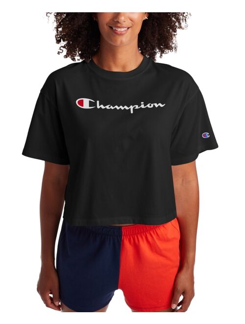CHAMPION Women's Script Logo Relaxed Cropped T-Shirt