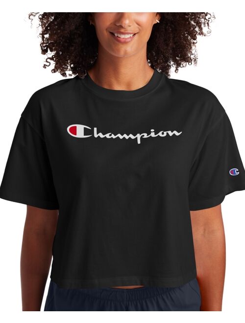 CHAMPION Women's Script Logo Relaxed Cropped T-Shirt