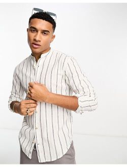 linen grandad striped shirt in ecru