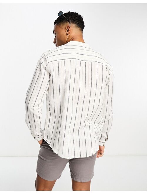 Pull&Bear linen grandad striped shirt in ecru