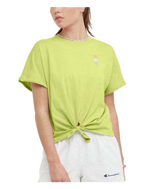 CHAMPION Women's Tie-Front Small Logo Crewneck T-Shirt