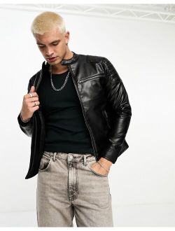 faux leather racing jacket in black