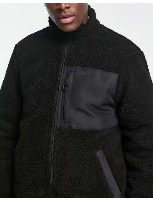 Pull&Bear teddy zip through jacket in black