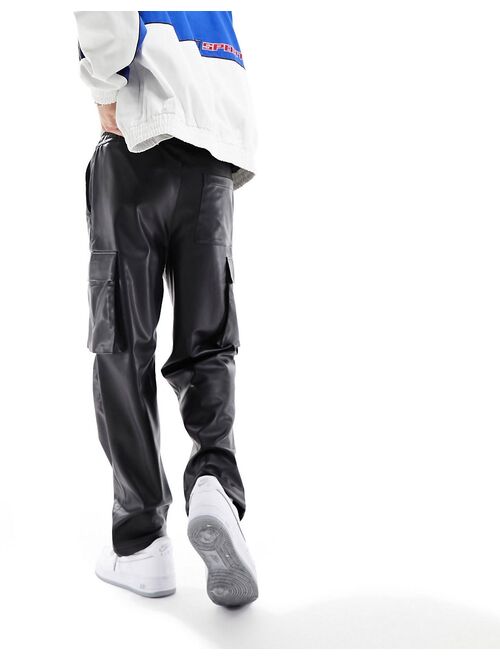 Pull&Bear PU pants in black