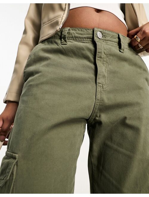 Pull&Bear mid rise straight leg cargo pants in khaki