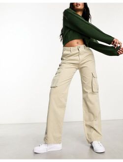 mid rise straight leg cargo pants in camel