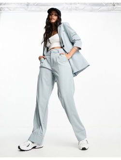 darted wide leg tailored pants in pale blue