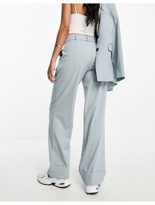 Pull&Bear darted wide leg tailored pants in pale blue
